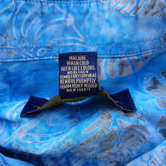 Pete Huntington Handcrafted Bali Batik Shirt L long sleeve blue ferns button-up - Picture 9 of 14